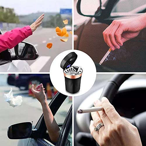 SOLARXIA Car Ashtray, Auto Ashtray Cigar Electronic Cigarette Lighter Detachable Solar Powered/USB Rechargeable with Lid Blue LED Light for Most Car Cup Holder Home Office (Black) - Image 4