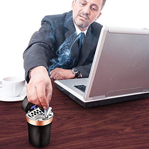 SOLARXIA Car Ashtray, Auto Ashtray Cigar Electronic Cigarette Lighter Detachable Solar Powered/USB Rechargeable with Lid Blue LED Light for Most Car Cup Holder Home Office (Black) - Image 5