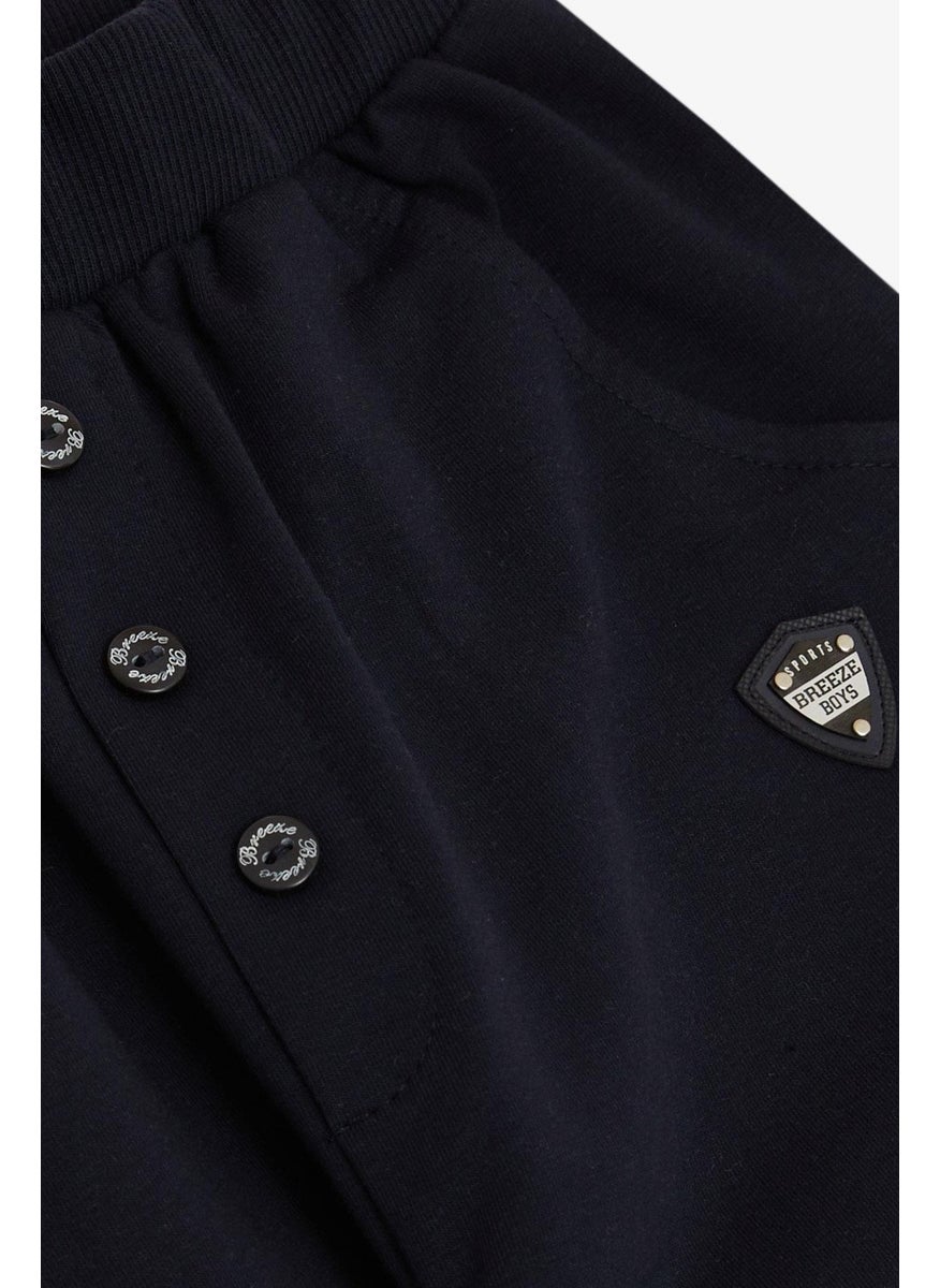 Breeze - Boy's Bottom Embroidered Button Accessory Pocket Age 4-8, Navy Blue - Image 1