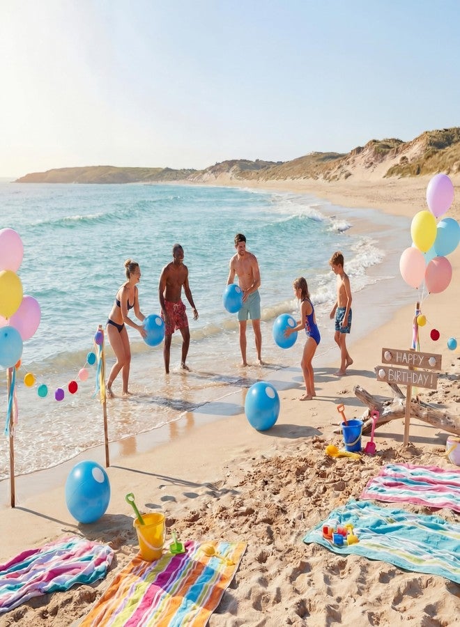 مجموعة ميني إنفلات من 24 كرة شاطئ زرقاء قابلة للنفخ للأطفال، كرات شاطئ كبيرة قابلة للنفخ بألوان الباستيل، ألعاب حمام سباحة صيفية، لوازم حفلات، ديكور حفلات عيد ميلاد لواو (12.5 بوصة) - Image 4