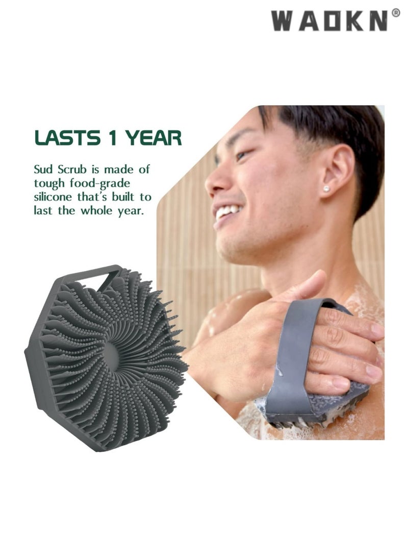 WAOKN Premium Antimicrobial Silicone Body Scrubber, Gentle Exfoliating Brush Designed for Sensitive Skin, Eco-Friendly Shower Brush, Silicone Body Cleanser Infused with Activated Charcoal - Image 4