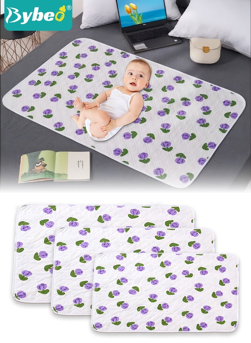 Bybeo 3 Pack Baby Washable Changing Mats, Waterproof Changing Pads, Ultra Soft Crib Mattress Sheets, Highly Absorbent Leakproof Underpads, Pure Cotton Bed Wetting Protector Mat for Newborns & Kids - Image 1