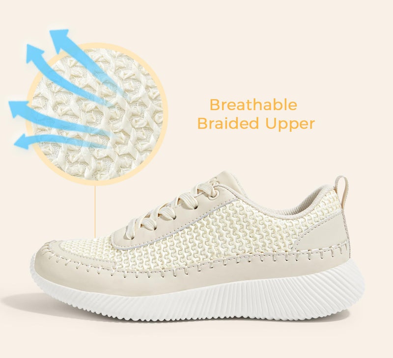 BELOS Women's Glitter Shoes Sparkly Lightweight Metallic Sequins Tennis Shoes Casual Retro Braided Walking Shoes(Beige Braided,9) - Image 3