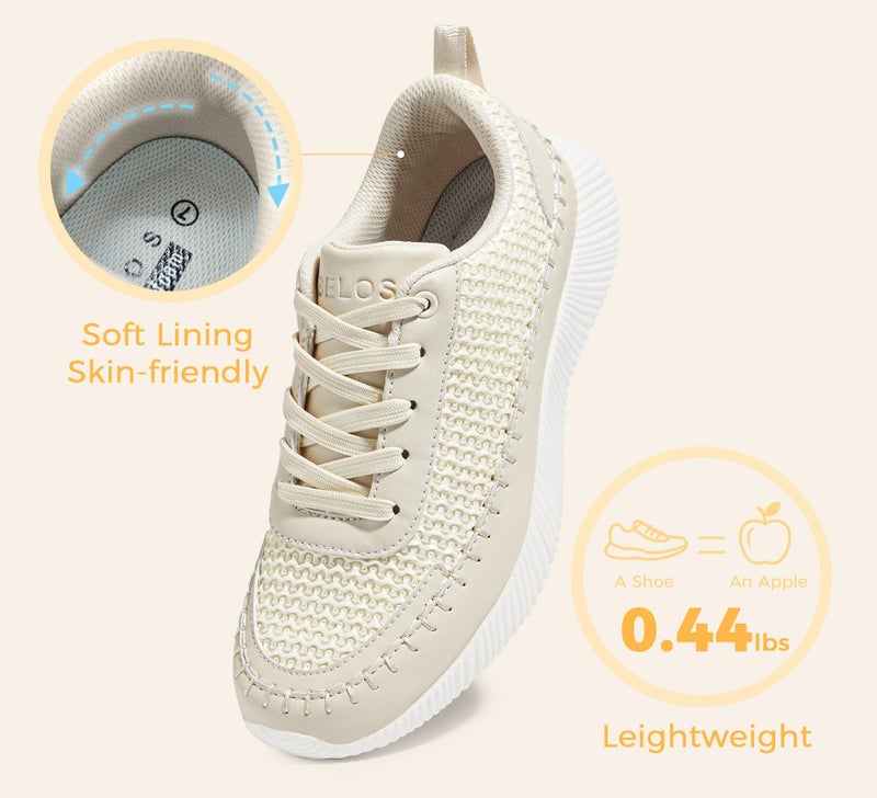 BELOS Women's Glitter Shoes Sparkly Lightweight Metallic Sequins Tennis Shoes Casual Retro Braided Walking Shoes(Beige Braided,9) - Image 4