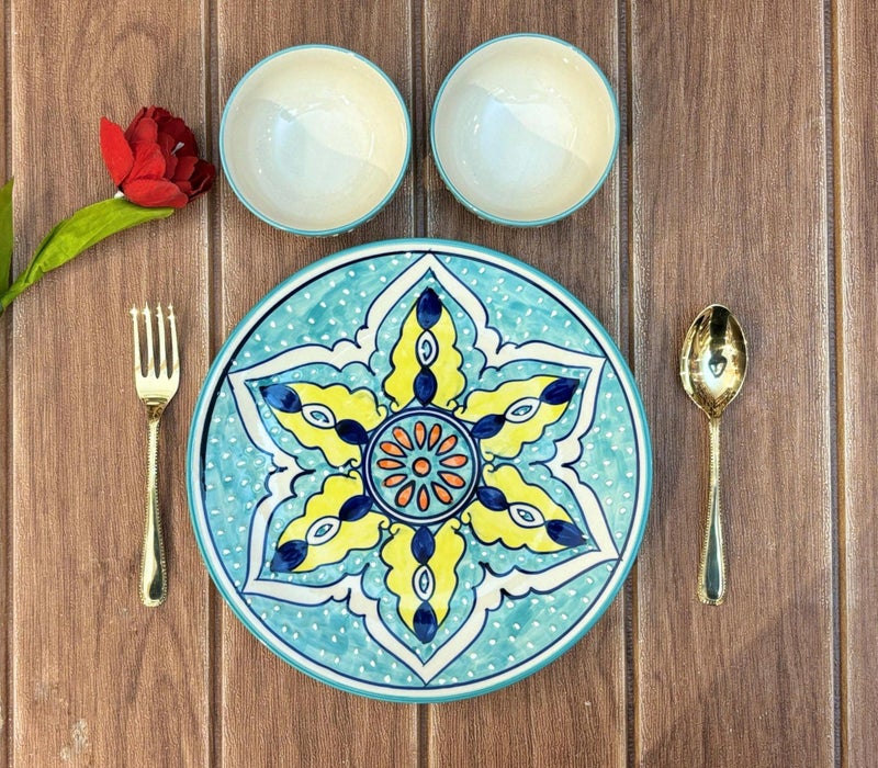 PURI - ?Ankara? Stoneware Plate and Bowls-Ocean Green (Set of 6 Pcs) - Image 1