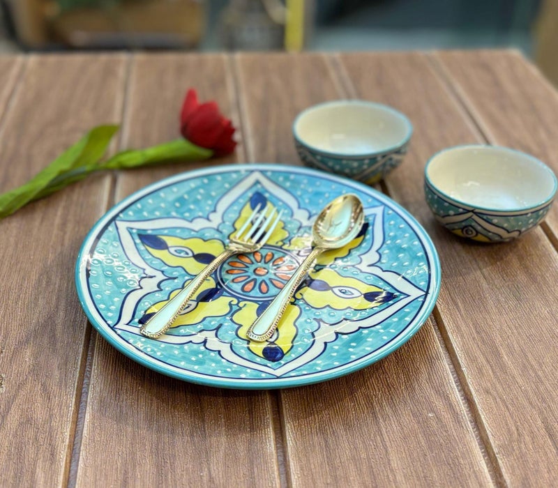 PURI - ?Ankara? Stoneware Plate and Bowls-Ocean Green (Set of 6 Pcs) - Image 3