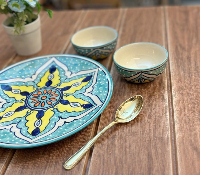 PURI - ?Ankara? Stoneware Plate and Bowls-Ocean Green (Set of 6 Pcs) - Image 4