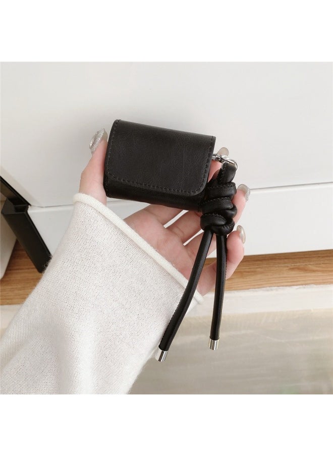 Generic - Simple Craft Pattern Suitable For Apple AirPods 4 Generation Bluetooth Headset Protective Case Pro2 Earphone Case 3 Generation New-Color:Black Cowhide Pattern Headphone Bag + Braided Bracelet-Applicable Models:For Apple Airpods Pro Second Generation - Image 1