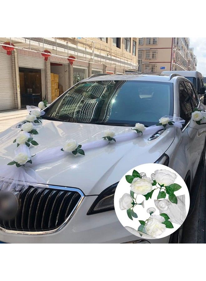 EUBUY تزيين سيارة الزفاف بالزهور الاصطناعية وأقواس الشريط للزفاف وتزيين السيارة لفعاليات الحفلات والإكسسوارات لوازم الزفاف - Image 4