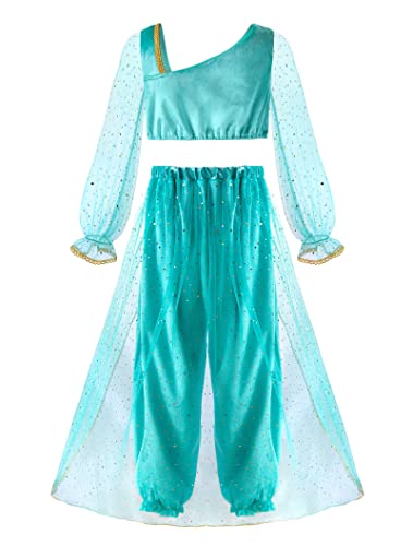 ReliBeauty Princess Toddle Costumes for Girls Arabian Long Sleeves Dress up Holloween Party Birthday with Collar and Crown1214150 Green - Image 3