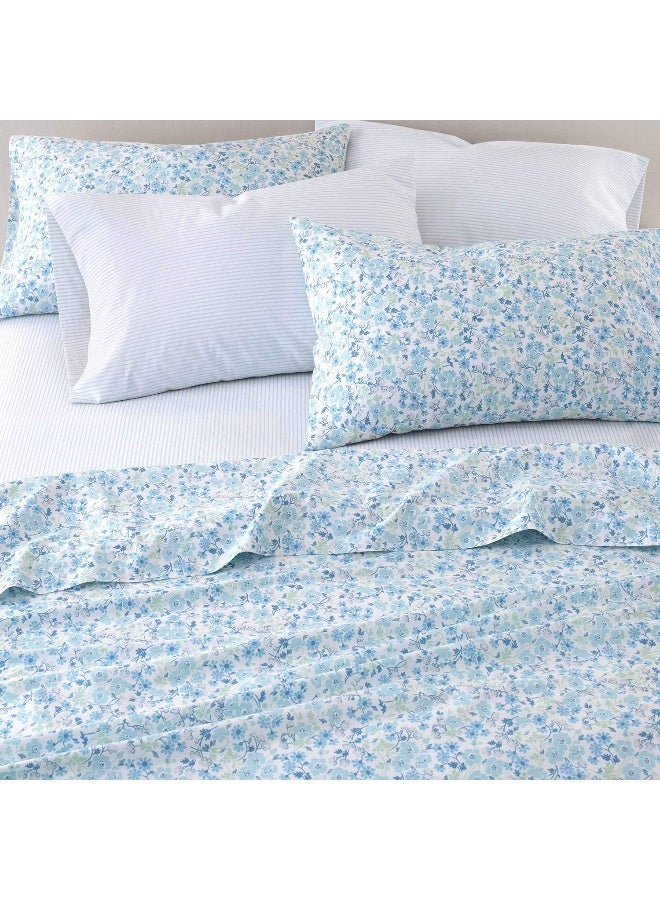 Laura Ashley - Queen Sheets, Cotton Percale 6-Piece Bedding Set, Crisp & Cool Home Decor (Jaynie Pastel Blue, Queen) - Image 2
