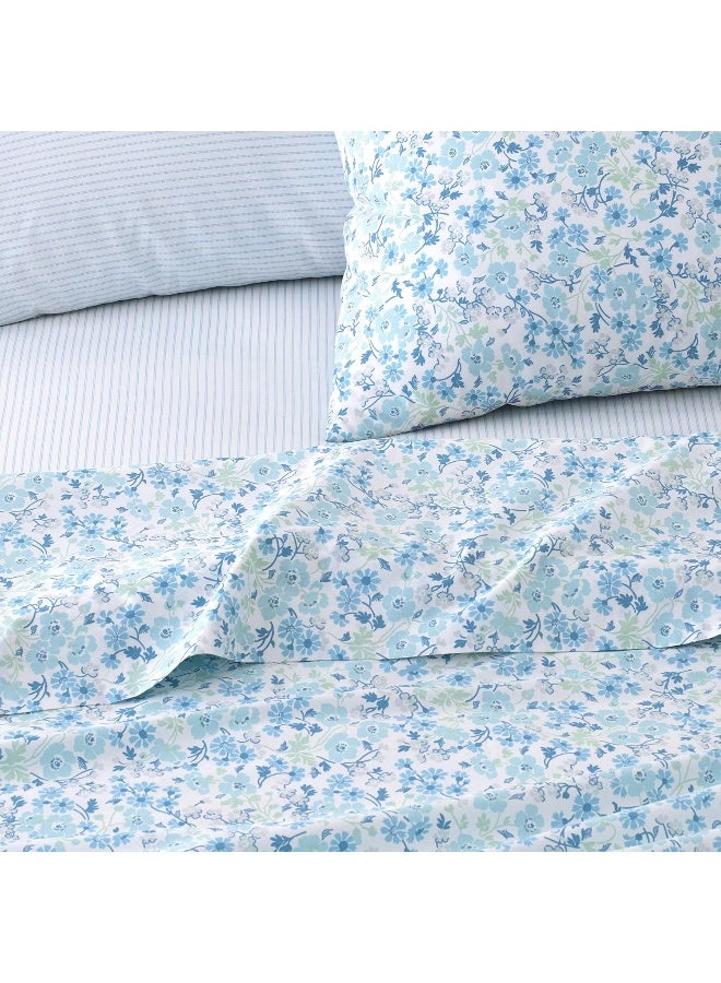 Laura Ashley - Queen Sheets, Cotton Percale 6-Piece Bedding Set, Crisp & Cool Home Decor (Jaynie Pastel Blue, Queen) - Image 3