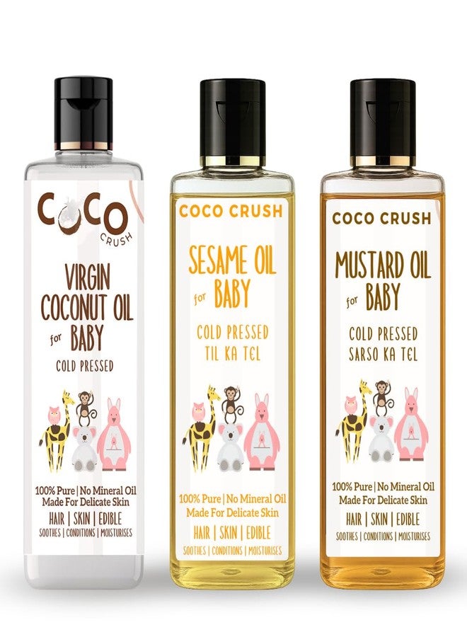 Coco Crush Natural Cold Pressed Coconut, Sesame and Mustard Oil Combo for Babies | Pure and Chemical-Free | For Hair, Face, and Body Massage (3x50ml) (150ml) - Image 1