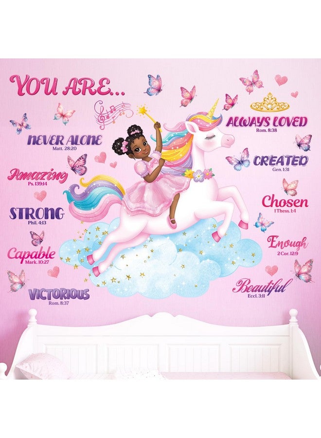 DECOWALL SG2-2503 Black Girl Unicorn Bible Verse Wall Decals Stickers Pink Décor Bedroom Room Art Toddler Decorations Peel and Stick Princess Nursery Butterfly Kids Baby Home Quotes Inspirational - Image 4