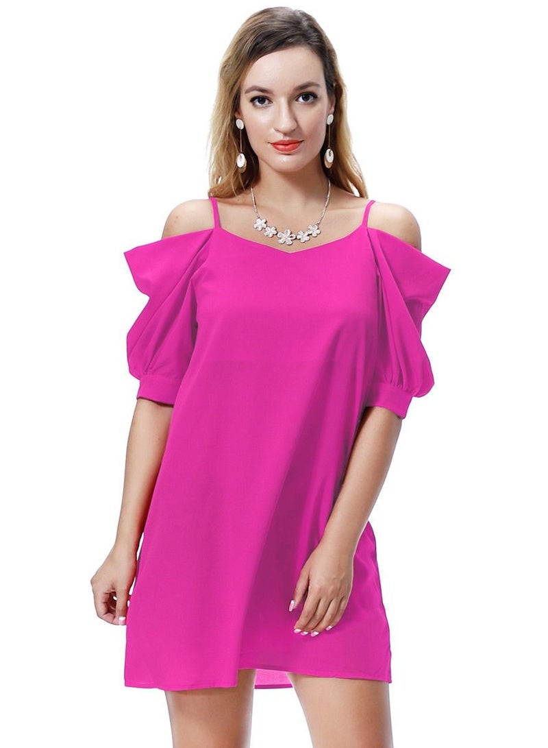 Loquat Women's Solid Color Off-Shoulder Mini Slip Dress Rose Pink 