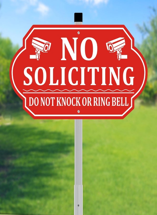 Frohllia No Soliciting Sign for House, No Soliciting Signs for Front Door, Heavy Duty Aluminum Yard Signs with 28-Inch Stake UV Protected Weather Resistant and Easy Install for Lawns Garden (14x7 inches, Red) - Image 1
