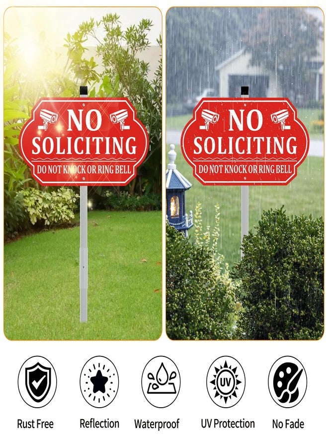 Frohllia No Soliciting Sign for House, No Soliciting Signs for Front Door, Heavy Duty Aluminum Yard Signs with 28-Inch Stake UV Protected Weather Resistant and Easy Install for Lawns Garden (14x7 inches, Red) - Image 5