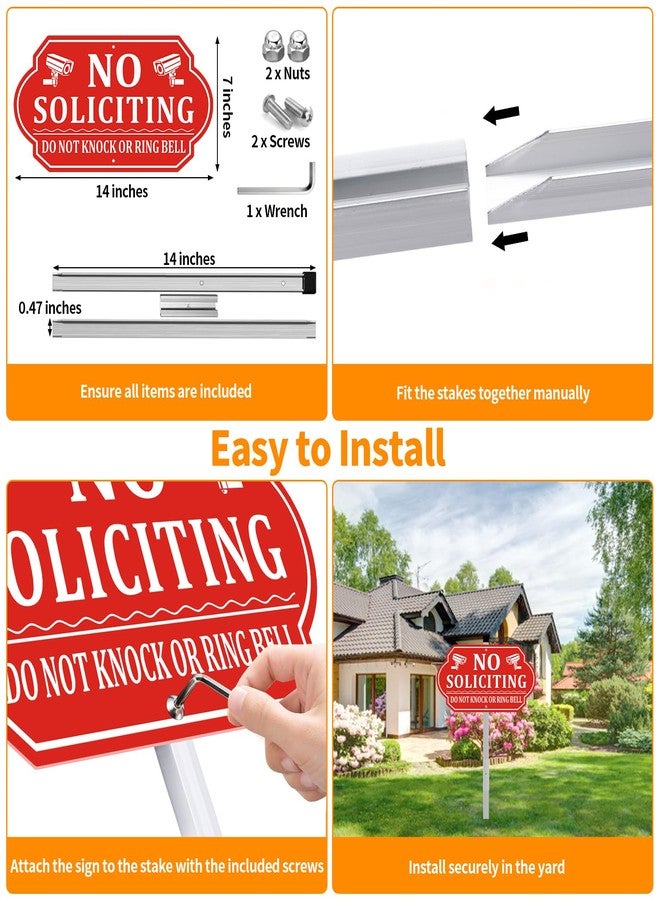 Frohllia No Soliciting Sign for House, No Soliciting Signs for Front Door, Heavy Duty Aluminum Yard Signs with 28-Inch Stake UV Protected Weather Resistant and Easy Install for Lawns Garden (14x7 inches, Red) - Image 3