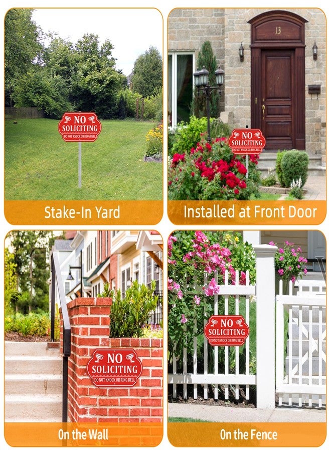Frohllia No Soliciting Sign for House, No Soliciting Signs for Front Door, Heavy Duty Aluminum Yard Signs with 28-Inch Stake UV Protected Weather Resistant and Easy Install for Lawns Garden (14x7 inches, Red) - Image 2