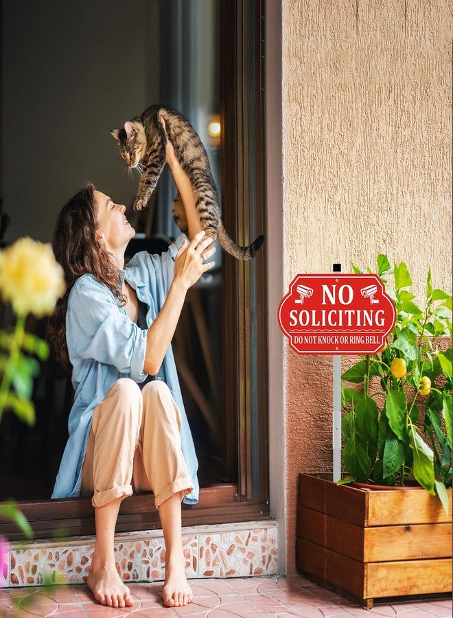 Frohllia No Soliciting Sign for House, No Soliciting Signs for Front Door, Heavy Duty Aluminum Yard Signs with 28-Inch Stake UV Protected Weather Resistant and Easy Install for Lawns Garden (14x7 inches, Red) - Image 4