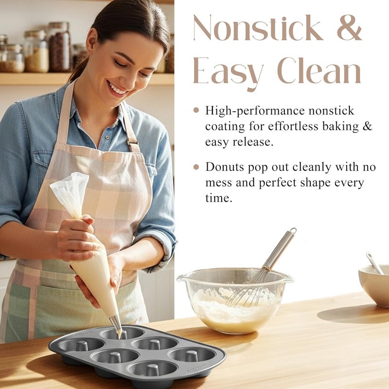 Bellemain Premiere Donut Pan for Baking | Nonstick 12.5 x 8.5” Doughnut Pan with 6-Doughnut Molds | Steel Donut Trays | Make Perfect Bagels and Cake Donuts (2) - Image 3