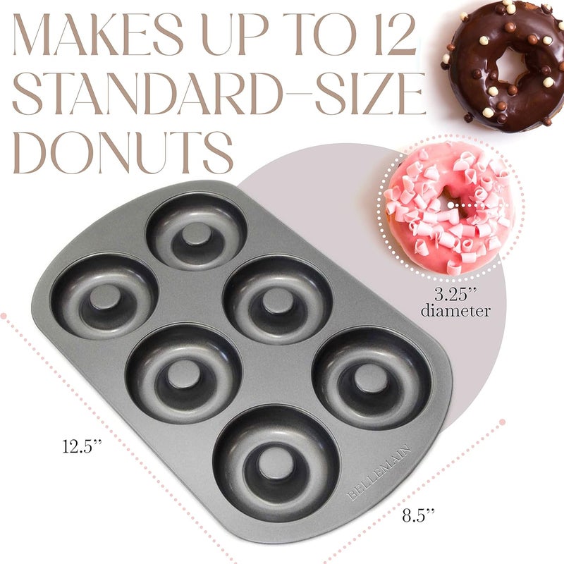 Bellemain Premiere Donut Pan for Baking | Nonstick 12.5 x 8.5” Doughnut Pan with 6-Doughnut Molds | Steel Donut Trays | Make Perfect Bagels and Cake Donuts (2) - Image 2