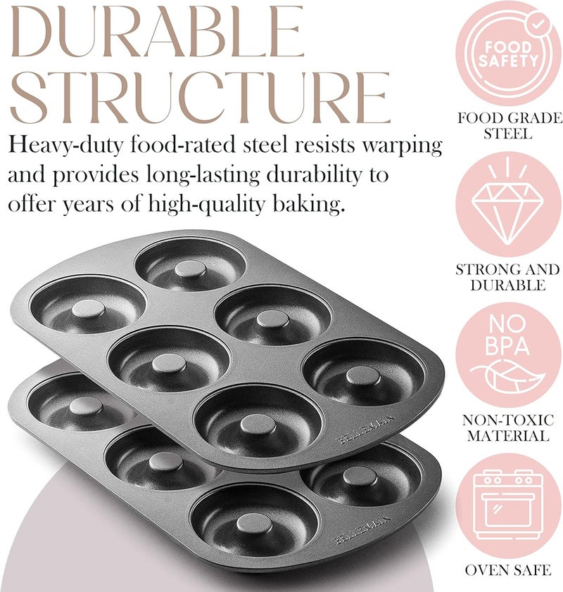 Bellemain Premiere Donut Pan for Baking | Nonstick 12.5 x 8.5” Doughnut Pan with 6-Doughnut Molds | Steel Donut Trays | Make Perfect Bagels and Cake Donuts (2) - Image 4