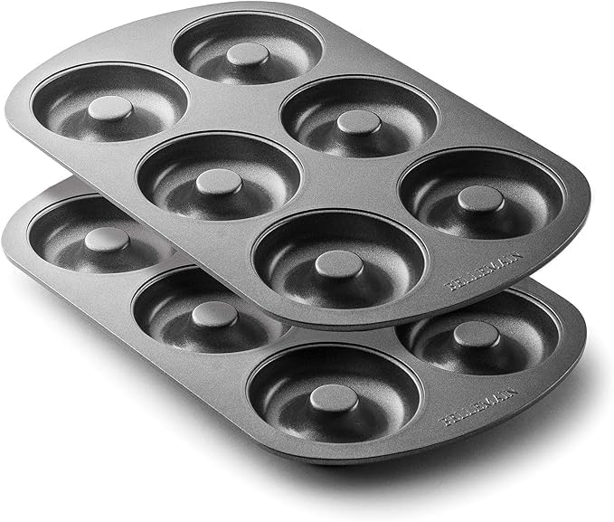 Bellemain Premiere Donut Pan for Baking | Nonstick 12.5 x 8.5” Doughnut Pan with 6-Doughnut Molds | Steel Donut Trays | Make Perfect Bagels and Cake Donuts (2) - Image 1
