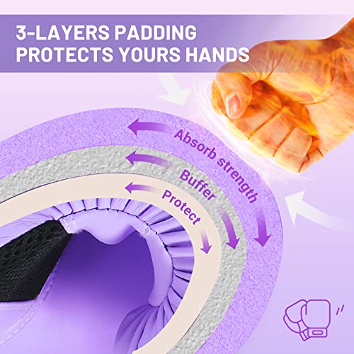 FIVING Pro Style Boxing Gloves for Women, PU Leather, Training Muay Thai,Sparring,Fighting Kickboxing,Adult Heavy Punching Bag Gloves Mitts Focus Pad Workout for Ladies (New Purple, 8oz) - Image 3