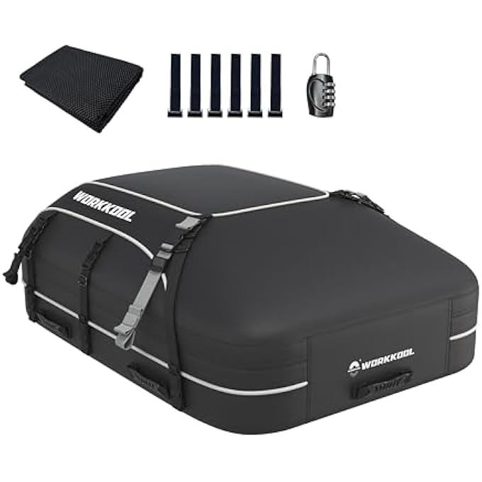 WORKKOOL Rooftop Cargo Carrier Vehicle Soft-Shell Carriers, Heavy Duty Car Roof Bag Waterproof Without Rack, Car Topper Luggage Carrier-with 6 Hooks,Mat&Coded Lock(15 Cuft) - Image 2