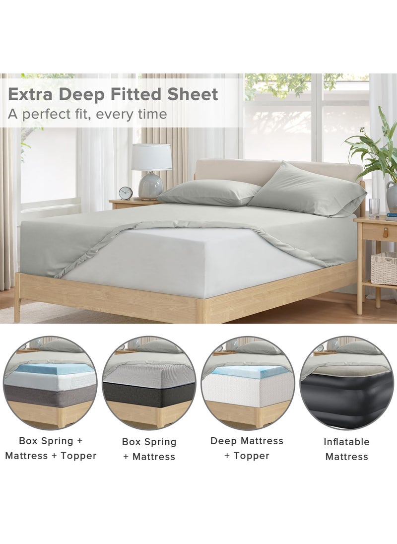 Comfort Spaces Comfort Spaces Extra Deep Pocket Sheets  100% Cotton Sheets Queen Fits up to 24"" Mattress  Breathable  Naturally Cool Cotton Sheets  Soft Cotton Sheets  All Seasons Sheet Set  Grey 4 Piece  - Image 2