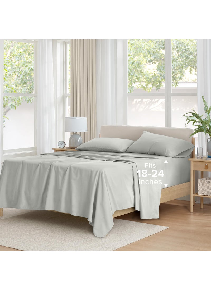 Comfort Spaces Comfort Spaces Extra Deep Pocket Sheets  100% Cotton Sheets Queen Fits up to 24"" Mattress  Breathable  Naturally Cool Cotton Sheets  Soft Cotton Sheets  All Seasons Sheet Set  Grey 4 Piece  - Image 1