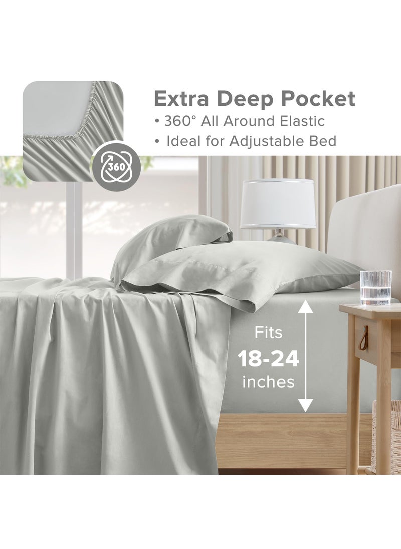 Comfort Spaces Comfort Spaces Extra Deep Pocket Sheets  100% Cotton Sheets Queen Fits up to 24"" Mattress  Breathable  Naturally Cool Cotton Sheets  Soft Cotton Sheets  All Seasons Sheet Set  Grey 4 Piece  - Image 4