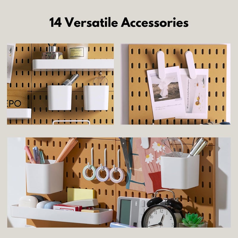 Keepo Peg Board Wall Organizer â€“ Plastic Pegboard Panels, Modular Peg Board Storage System for Home Office, Craft Room, Gaming Setup (Tan Brown, 22â€³Ã—22â€³) - Image 5