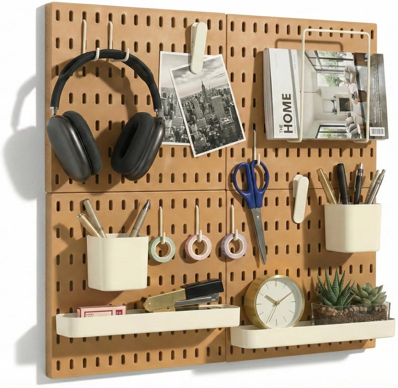 Keepo Peg Board Wall Organizer â€“ Plastic Pegboard Panels, Modular Peg Board Storage System for Home Office, Craft Room, Gaming Setup (Tan Brown, 22â€³Ã—22â€³) - Image 1