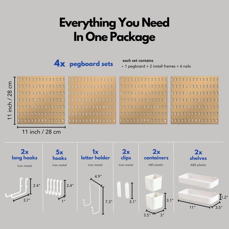 Keepo Peg Board Wall Organizer â€“ Plastic Pegboard Panels, Modular Peg Board Storage System for Home Office, Craft Room, Gaming Setup (Tan Brown, 22â€³Ã—22â€³) - Image 4