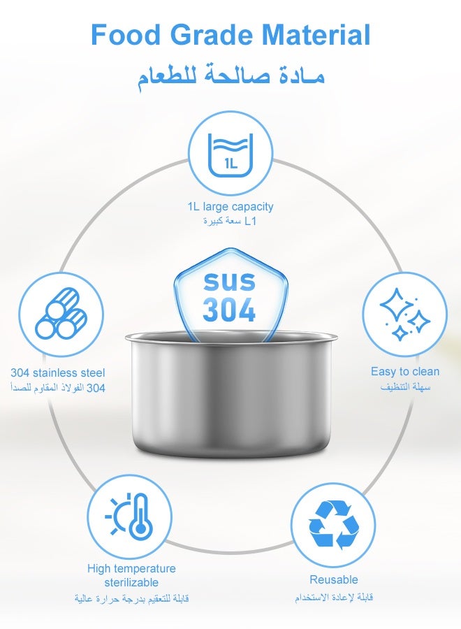  كاو صانعة زبادي، ماكينة صنع زبادي يوناني صغيرة الحجم مع تحكم ثابت في درجة الحرارة، وعاء من الفولاذ المقاوم للصدأ 304، سعة كبيرة 1 لتر - Image 4