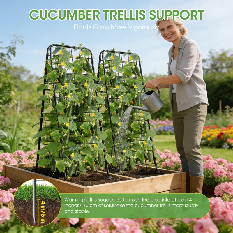MQHUAYU Heavy Duty Cucumber Trellisï¼Œ50"x17" Adjustable A-Frame Trellis for Climbing Plants ï¼ŒMetal mesh Design, Rust-Proof and UV-Resistantï¼ŒGarden Trellis for Cucumber Beans and Vine Type Plants. Black &1Pcs - Image 4