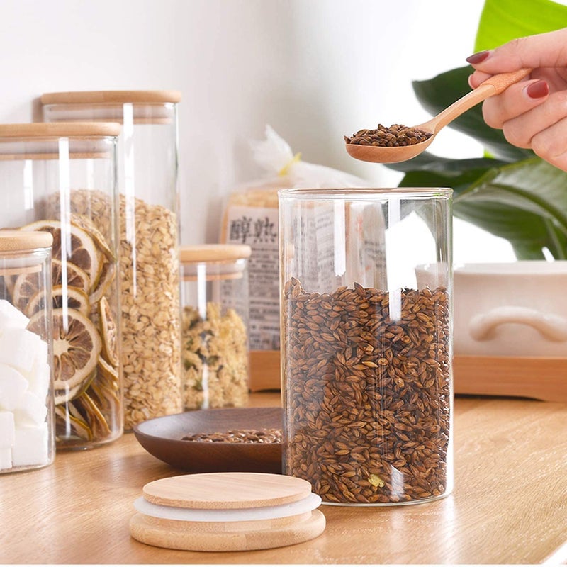 KELVEE جرار تخزين الطعام الزجاجية KELVEE محكمة الإغلاق مجموعة حاويات الوجبات الخفيفة مع أغطية من الخيزران الطبيعي 1400 مل مجموعة من 2 - Image 2