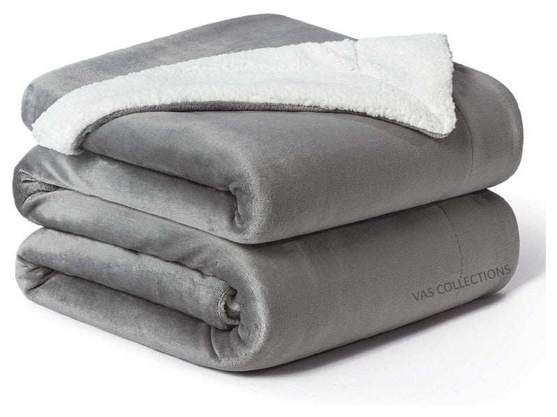 VAS COLLECTIONS Polyester Micromink Summer AC Blanket Sherpa Super Soft Flannel Solid/Plain AC Dohar/Comforter, Grey & Silver, Size 150X225 Cms (Approx 4.7 x 7 ft) (Single, Breathable) - Image 1
