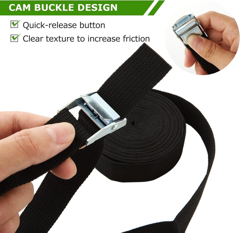 SENENQU 10 Pack 5m Black Roof Rack Straps, 25mm Adjustable Tie Down Straps Cargo Straps, Heavy Duty Lashing Straps Cam Buckle Straps for Luggage Trailer Trucks Motorcycle Car - Image 4