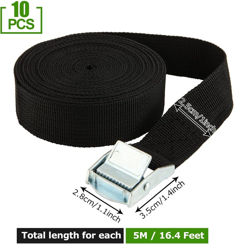 SENENQU 10 Pack 5m Black Roof Rack Straps, 25mm Adjustable Tie Down Straps Cargo Straps, Heavy Duty Lashing Straps Cam Buckle Straps for Luggage Trailer Trucks Motorcycle Car - Image 2