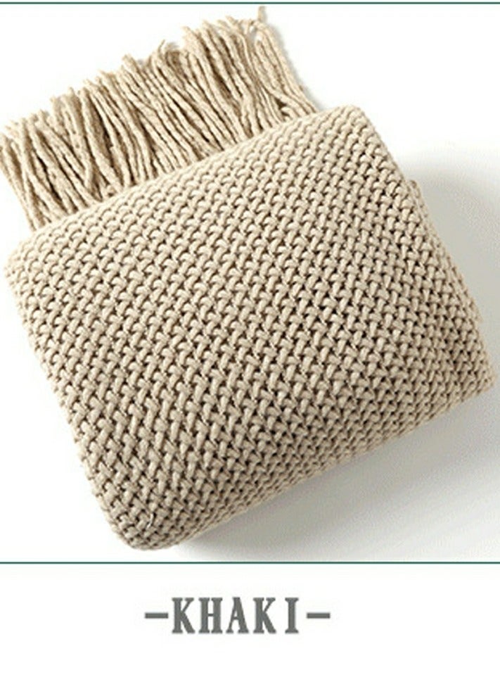 إسكدنيا نقي شرابة تصميم محبوك بطانية لينة مع كريم الكاكي - Image 2