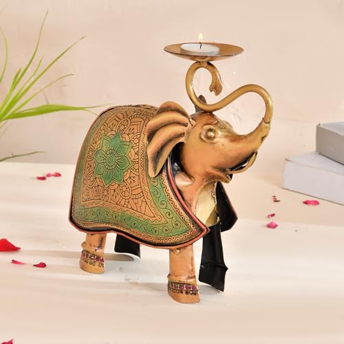 CraftVatika Metal Elephant Statue Tea Light Candle Holder Stand Decorative Showpiece for Home House Decoration Items, Tabletop Showpiece Tealight Holder, Wedding Diwali Decorations - Image 3