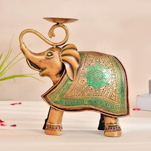 CraftVatika Metal Elephant Statue Tea Light Candle Holder Stand Decorative Showpiece for Home House Decoration Items, Tabletop Showpiece Tealight Holder, Wedding Diwali Decorations - Image 2