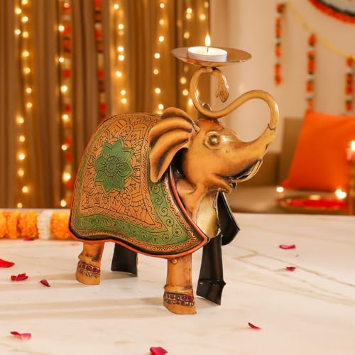 CraftVatika Metal Elephant Statue Tea Light Candle Holder Stand Decorative Showpiece for Home House Decoration Items, Tabletop Showpiece Tealight Holder, Wedding Diwali Decorations - Image 1