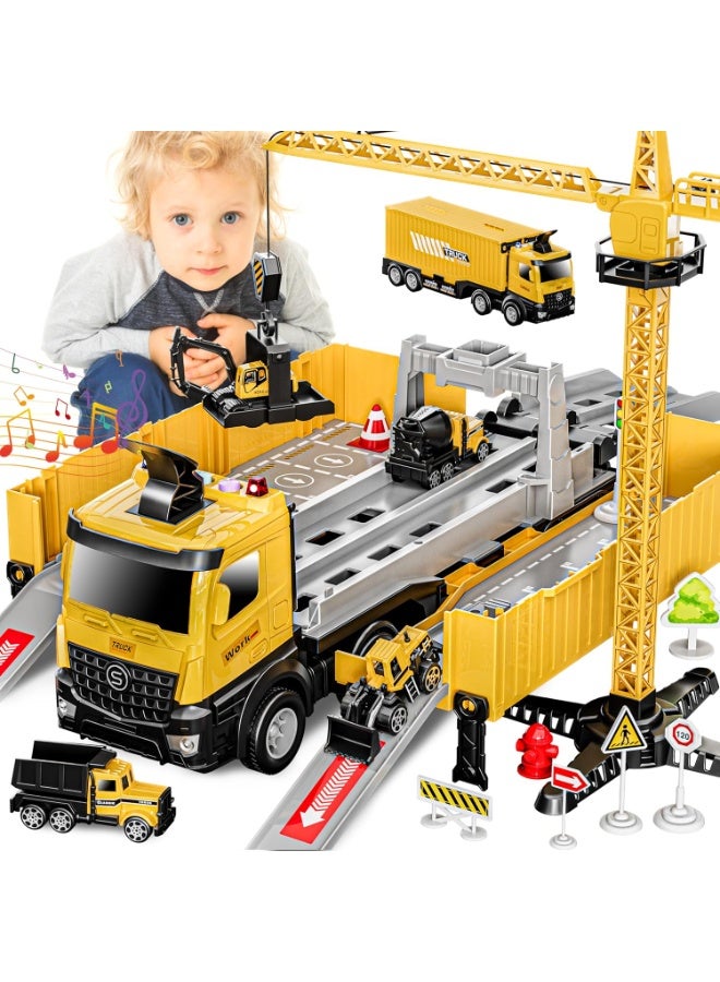 سمارتكس ألعاب بناء شاحنة رافعة للأطفال مسار سباق الشاحنات مجموعة سيارة طرد للأطفال حفارة جرافة شاحنات قلابة شاحنة أسمنت مركبة عيد ميلاد 2+ 3 4 5 6 7 8 سنوات ولد فتاة هدية صفراء - Image 1