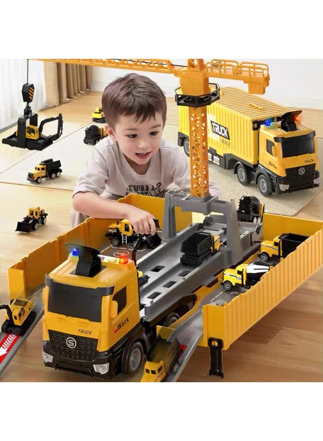 سمارتكس ألعاب بناء شاحنة رافعة للأطفال مسار سباق الشاحنات مجموعة سيارة طرد للأطفال حفارة جرافة شاحنات قلابة شاحنة أسمنت مركبة عيد ميلاد 2+ 3 4 5 6 7 8 سنوات ولد فتاة هدية صفراء - Image 3