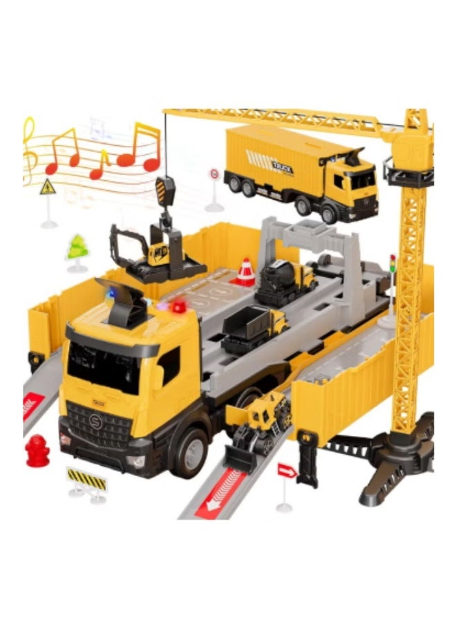 سمارتكس ألعاب بناء شاحنة رافعة للأطفال مسار سباق الشاحنات مجموعة سيارة طرد للأطفال حفارة جرافة شاحنات قلابة شاحنة أسمنت مركبة عيد ميلاد 2+ 3 4 5 6 7 8 سنوات ولد فتاة هدية صفراء - Image 4