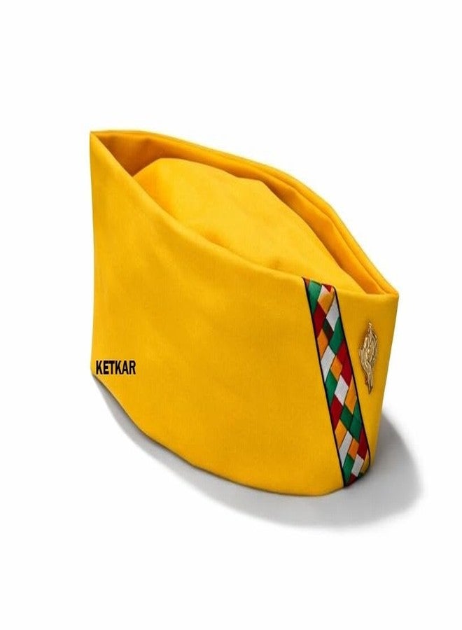 KETKAR Cotton Uttarakhand Pahadi Topi with Brahmakamal Design | Traditional Himachali Cap for Men | Soft Comfortable Ethnic Wear for Festivals (Set of 1)_Yellow - Image 4